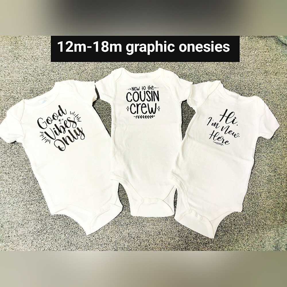 12-18months, 3piece, infant graphic humor onesies, white